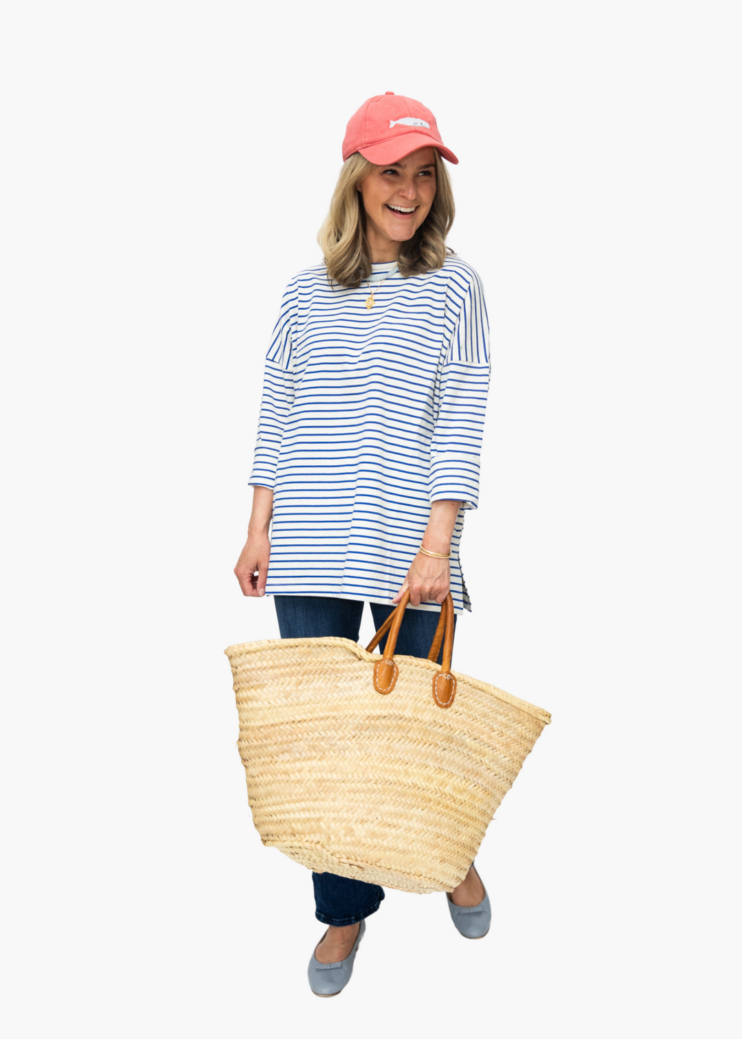 French Striped Drop Shoulder Tee | Blue and Cream