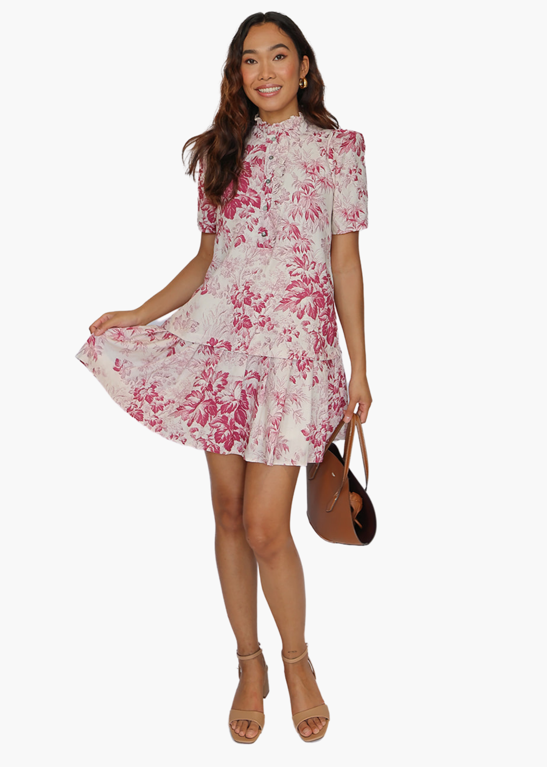 Edith Peplum Mini Dress in Merlot Toile