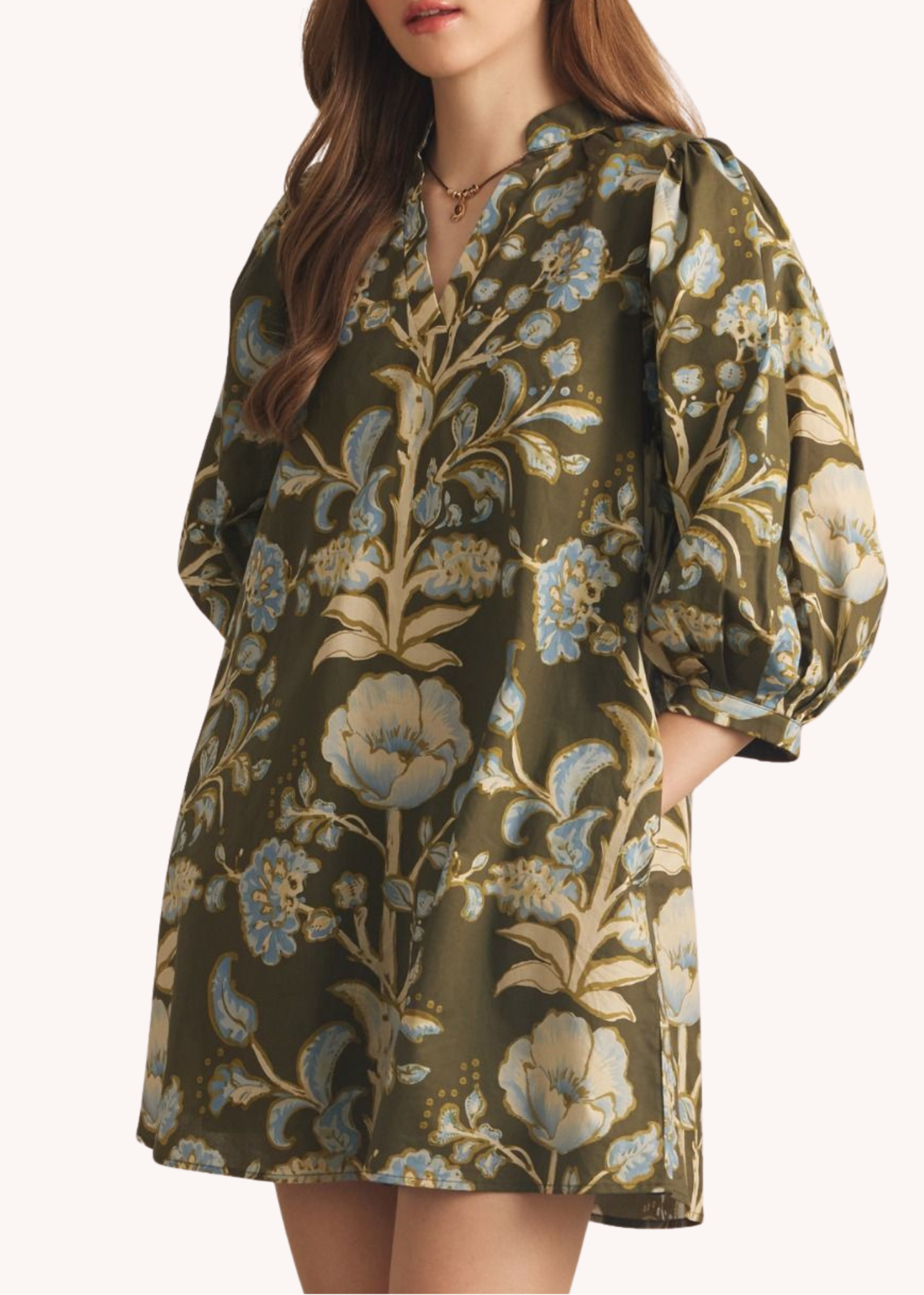 Mara Cotton Mini Dress in Olive