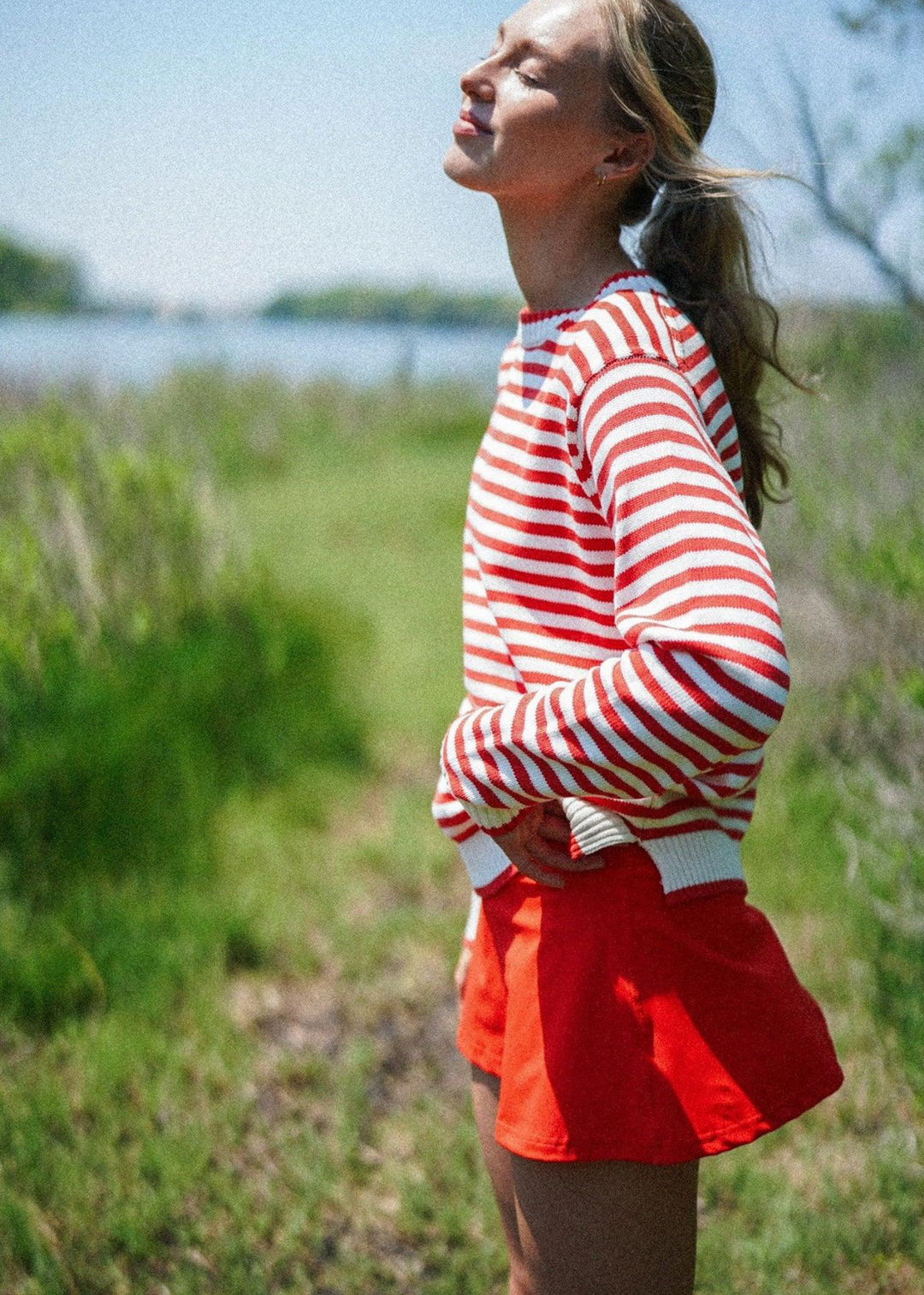 Autumn Sweater in Tomato/Cream Stripe