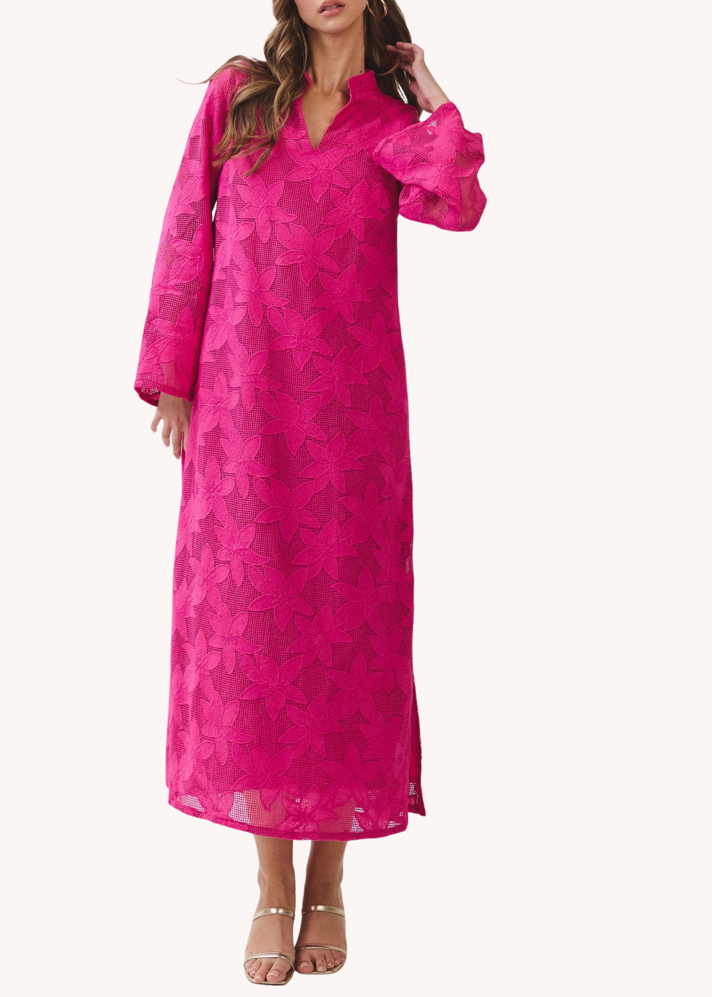 Floral Crochet Maxi Dress in Hot Pink