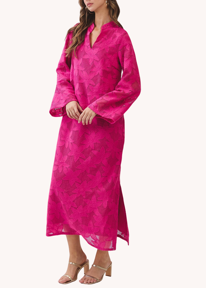 Floral Crochet Maxi Dress in Hot Pink