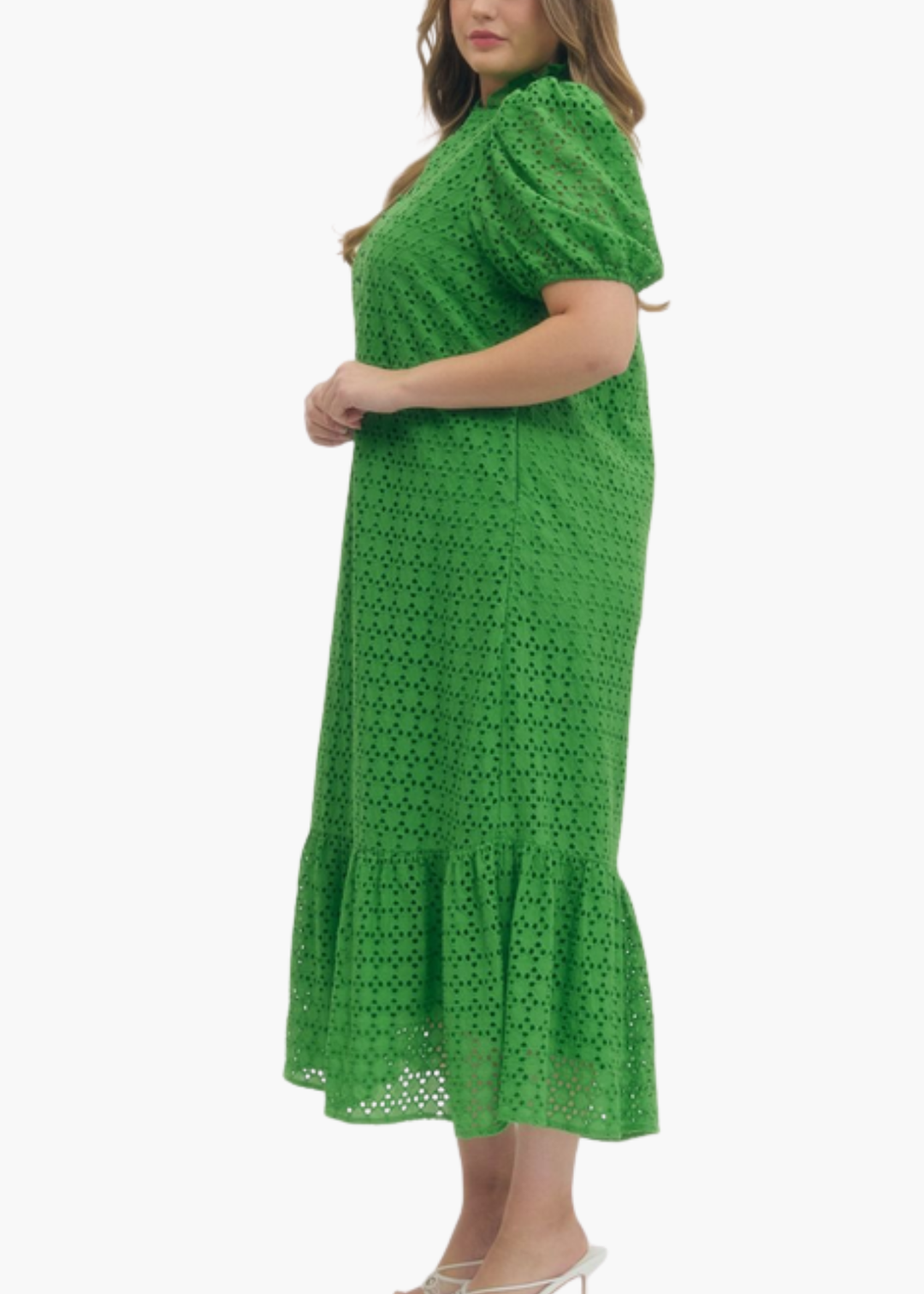 Laura Midi Dress in Green Eyelet