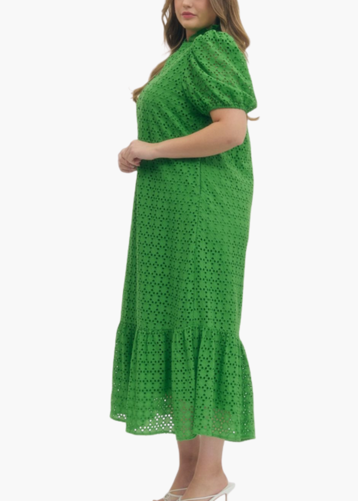 Laura Midi Dress in Green Eyelet