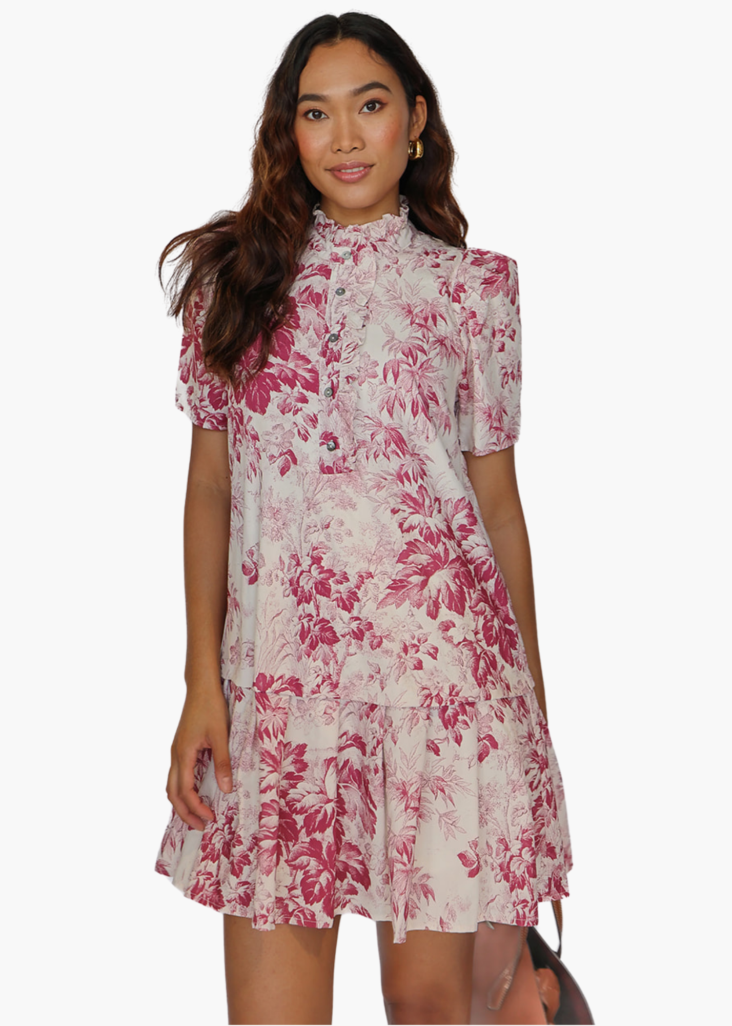 Edith Peplum Mini Dress in Merlot Toile