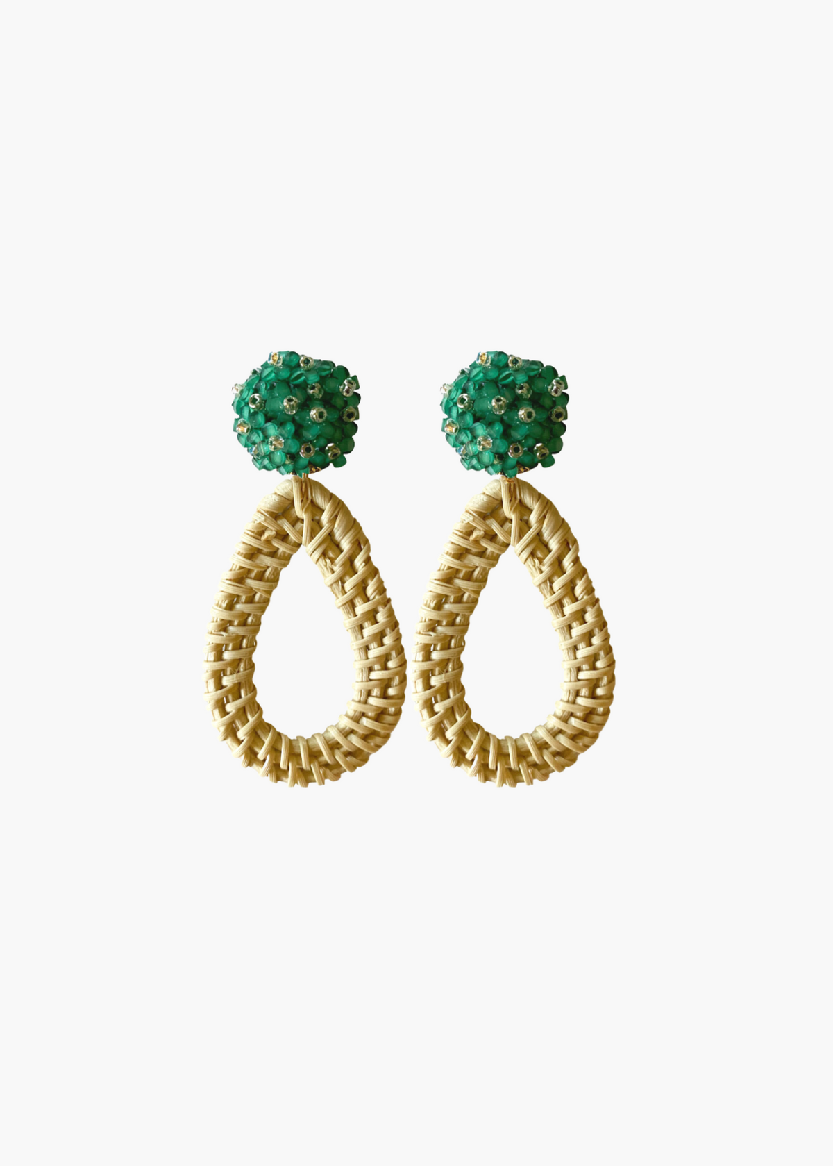 Ava Green Rattan Teardrop Earrings