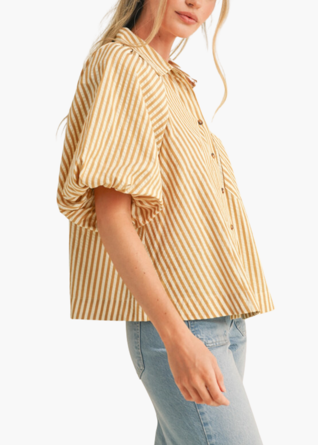 Marsella Button Up Top in Mustard Stripe