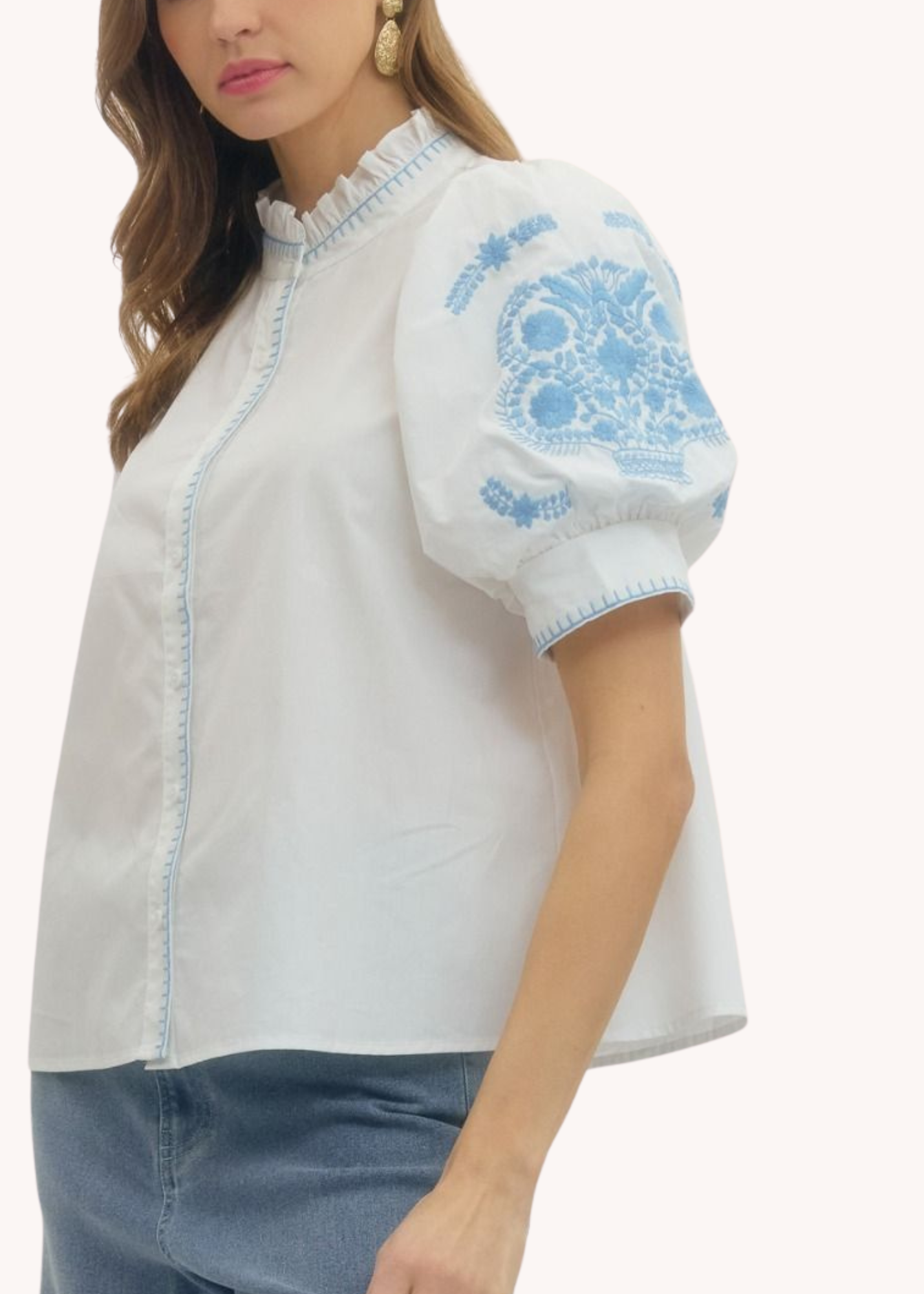 Eloise Embroidered Puff Sleeve Top