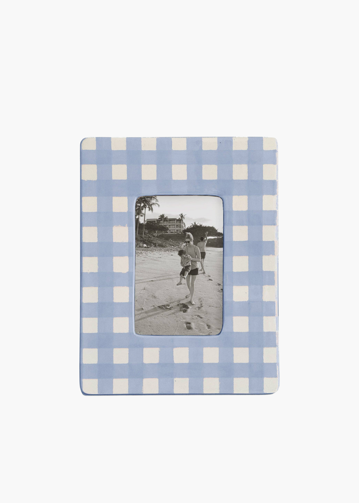 Gingham Photo Frame in French Blue