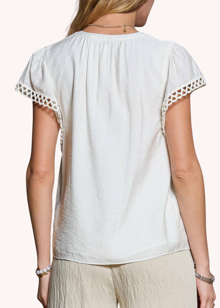 Crochet Detail Short Sleeve Blouse