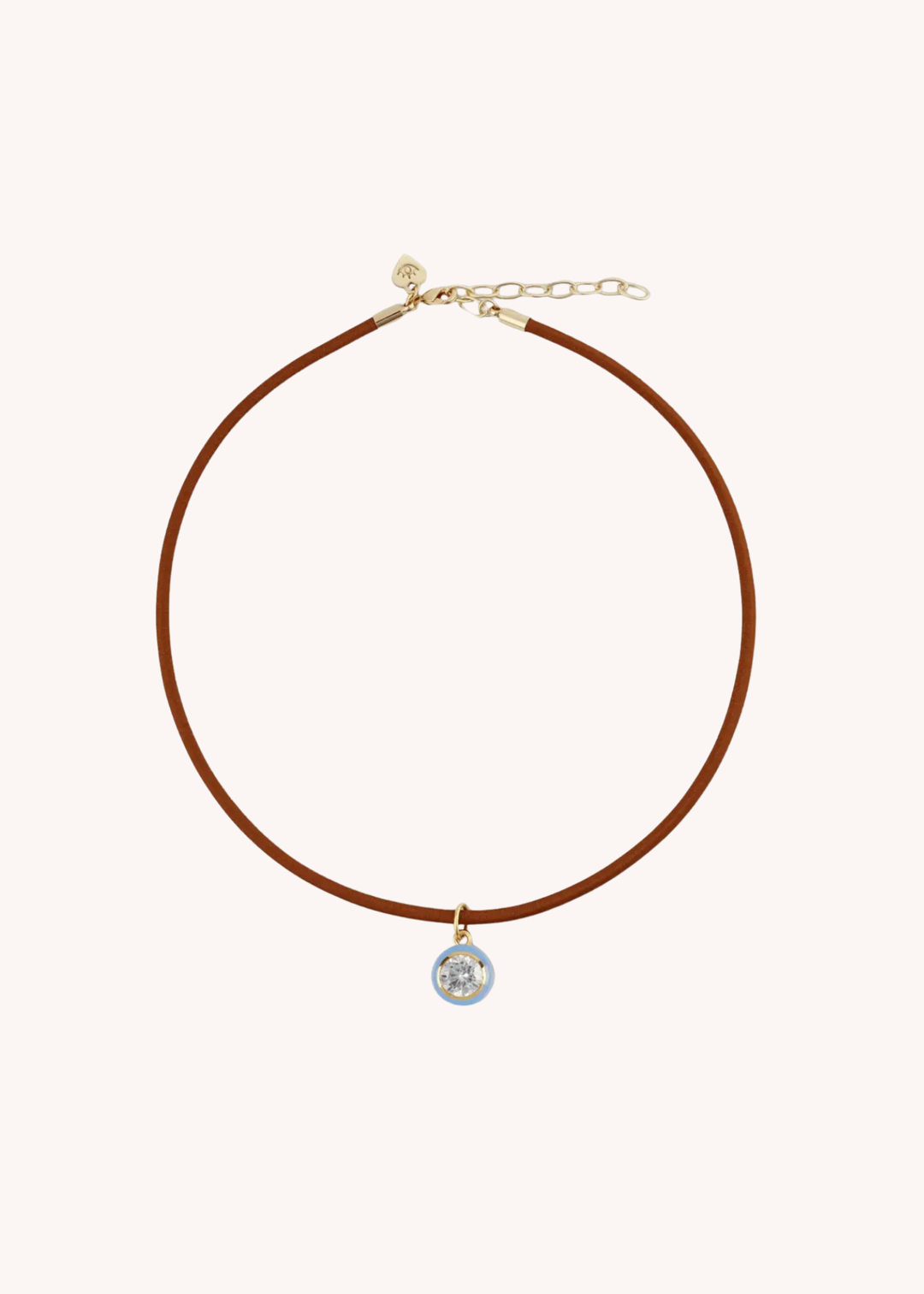 Blue Enamel Bezel Charm with Clasp Cord Necklace
