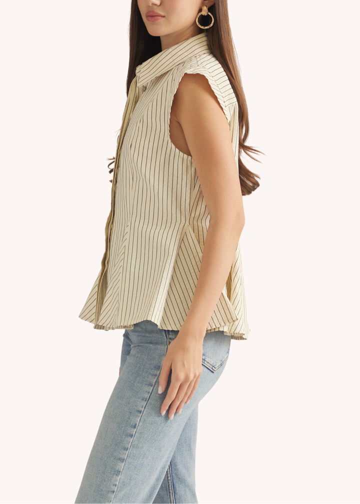 Brenna Striped Peplum Top in Ecru