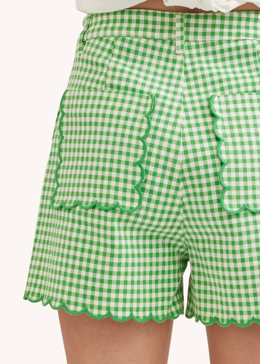 Sadie Scalloped Shorts in Green Gingham