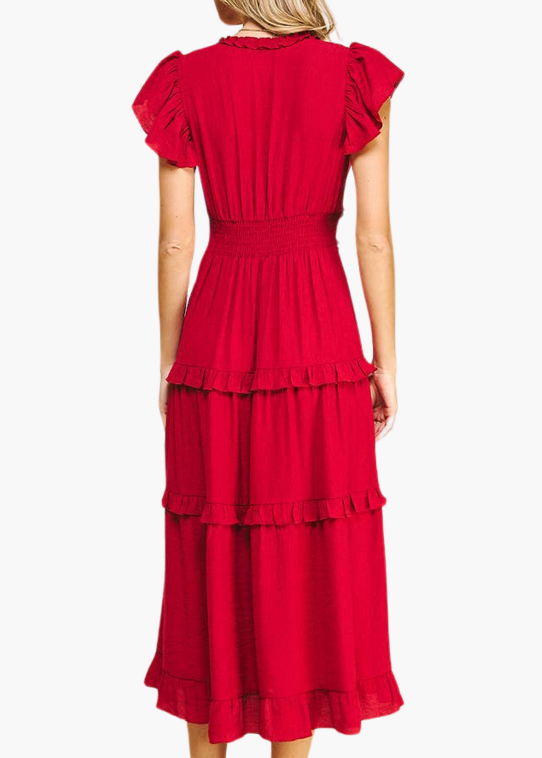 Laurel Ruffled Midi Dress in Cranberry