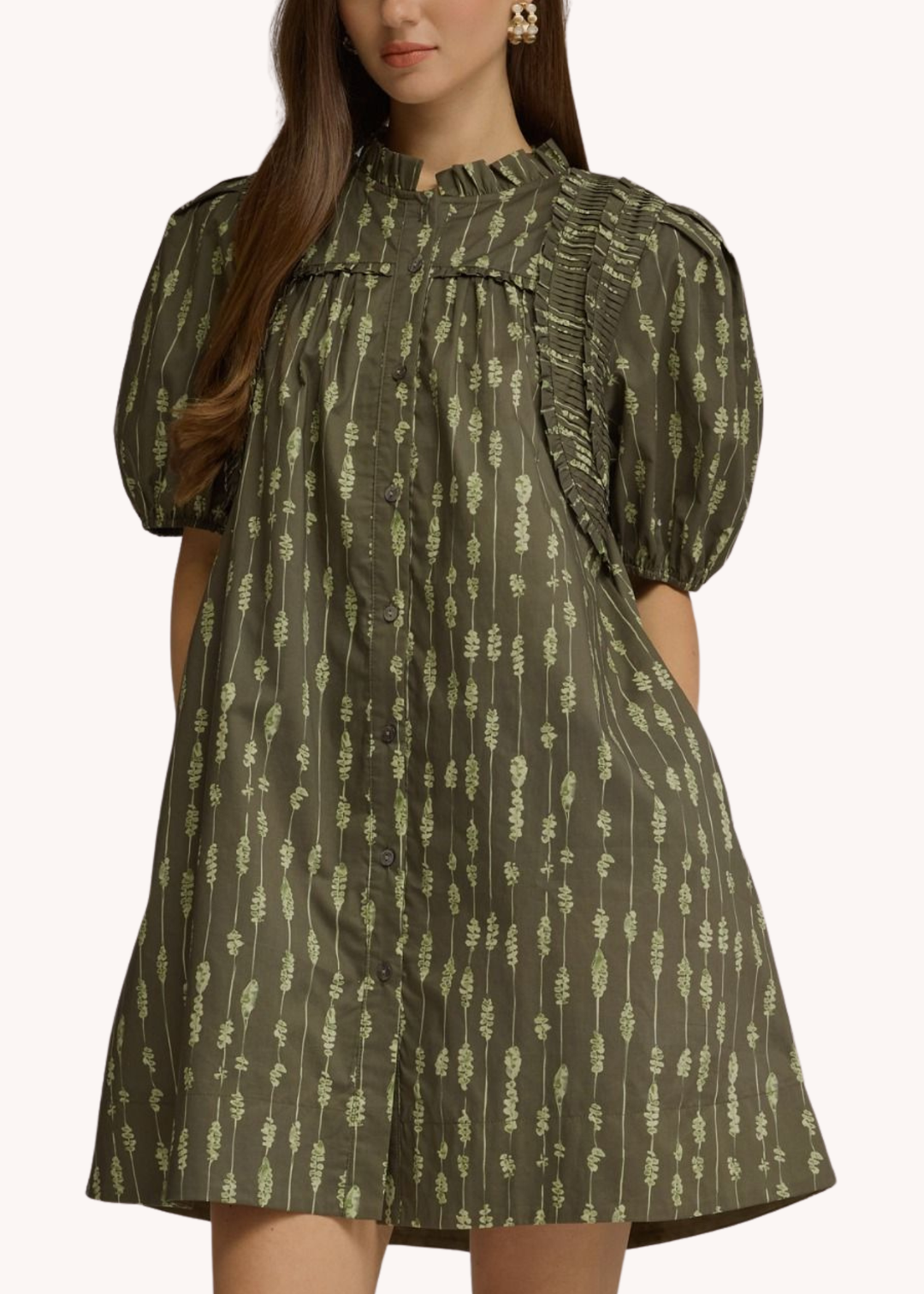 Collins Smocked Cotton Mini Dress in Olive – Poppy and Pink