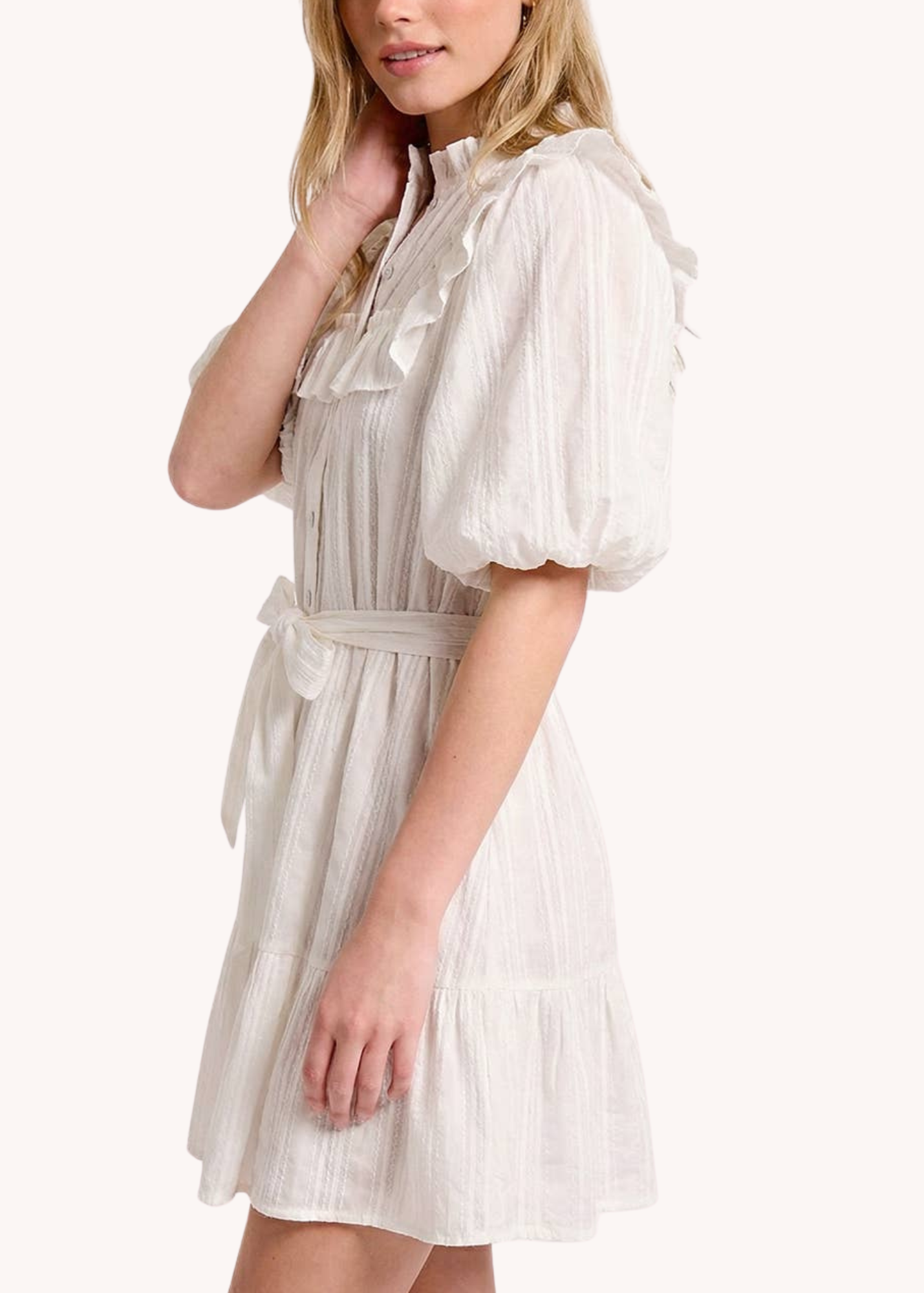 Ruffle Shoulder Cotton Mini Dress