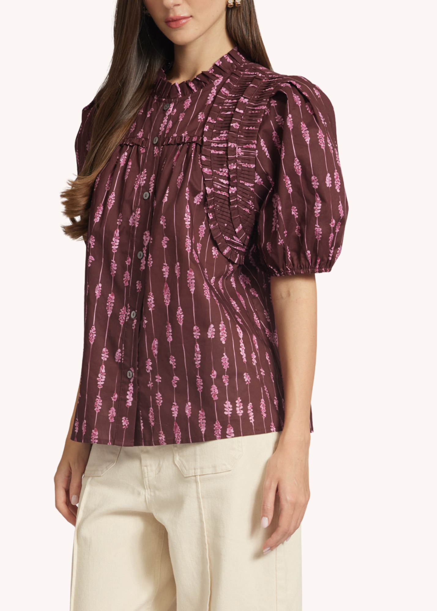 Wells Smocked Cotton Top in Merlot