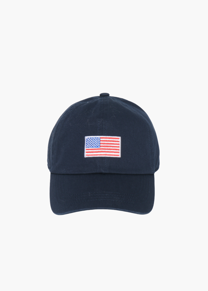 American Flag Embroidered Baseball Cap in Navy