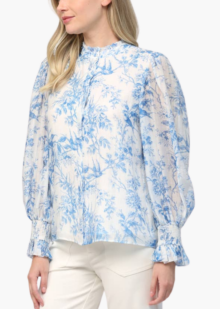 Toile Ruffle Neck Blouse