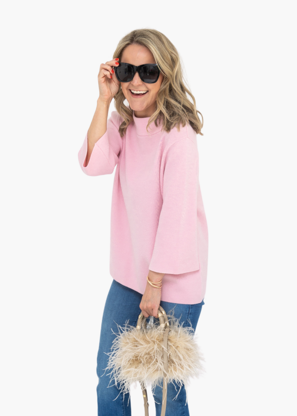 Mock Neck Pullover in Light Pink