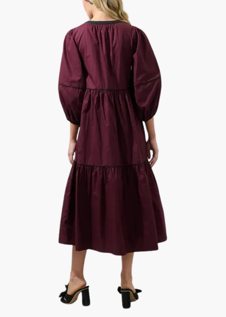 Delia Button Up Midi Dress in Merlot