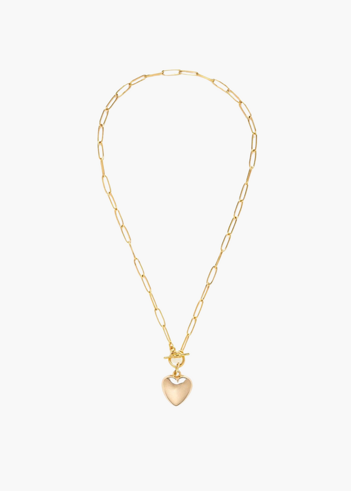 Puffy Gold Heart Toggle Necklace