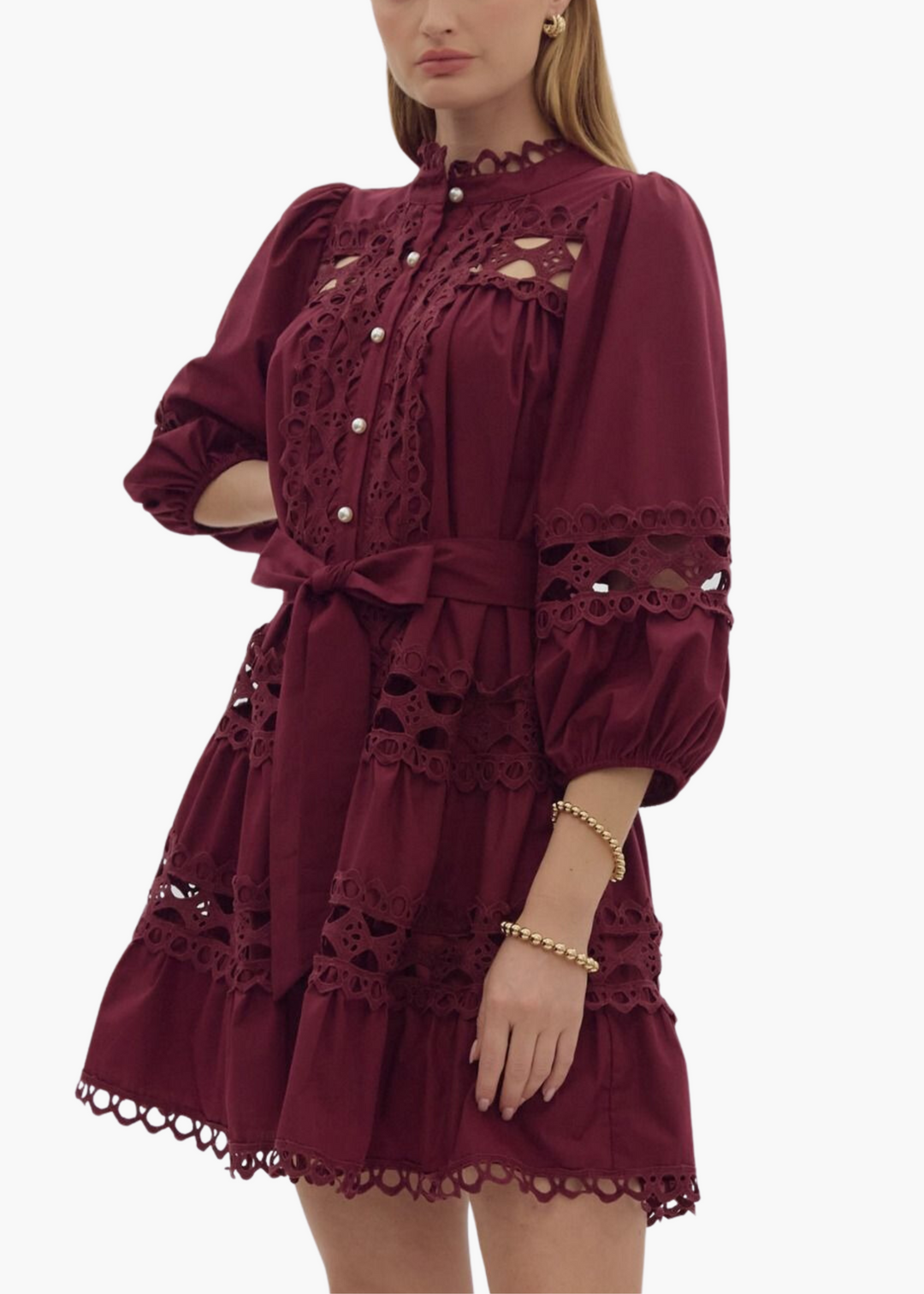 Brooklyn Lace Mini Dress in Merlot