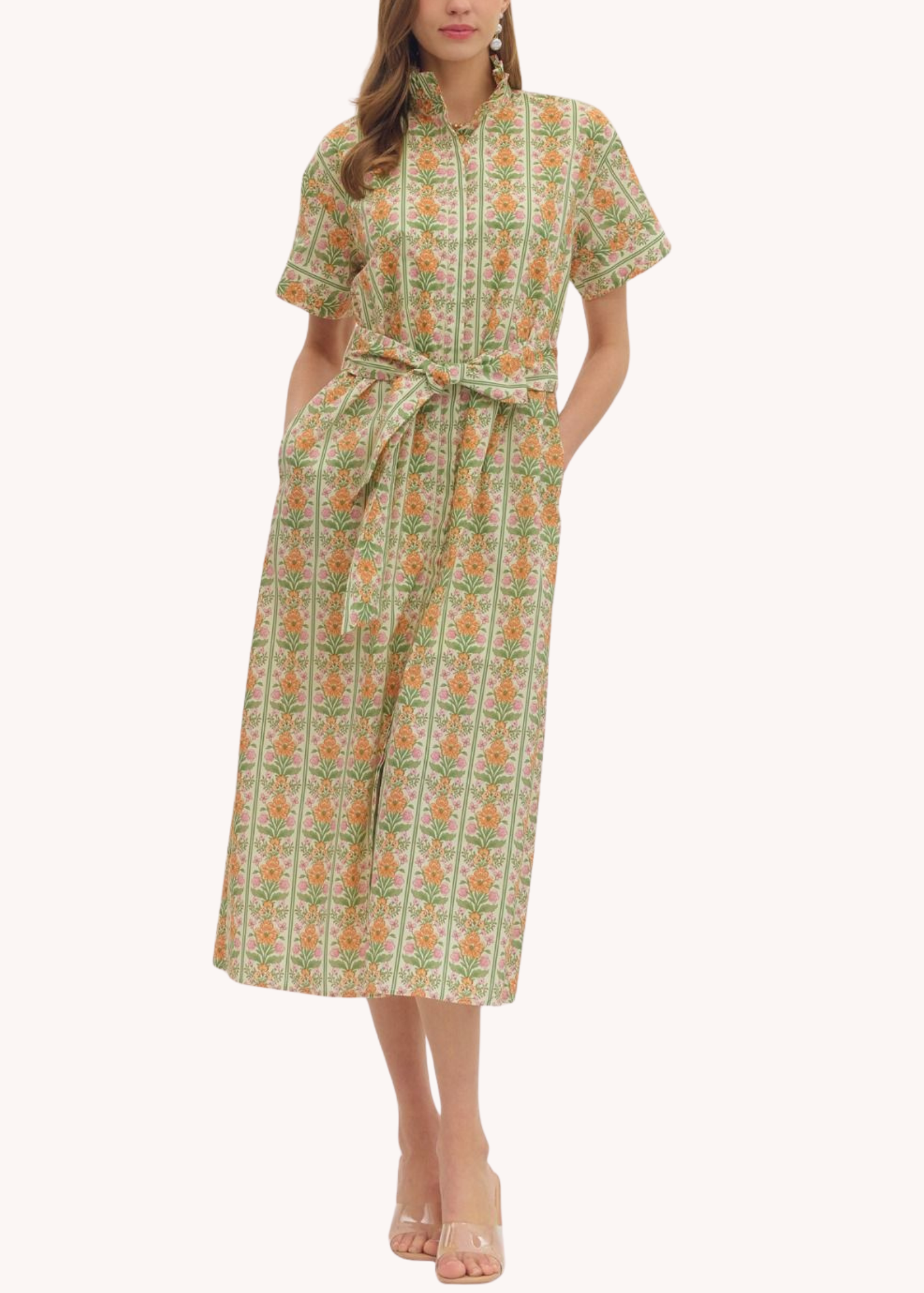 Hallie Midi Shirt Dress in Orange