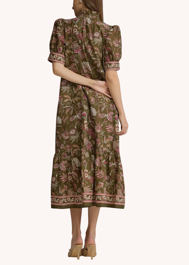 Kelly Cotton Midi Dress in Olive