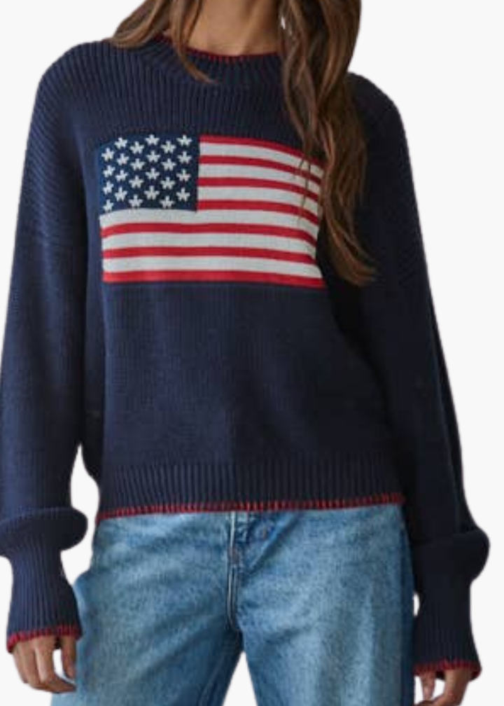 American Flag Pullover in Navy