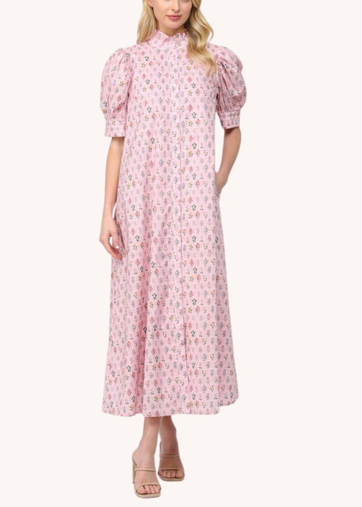 Eliza Cotton Midi Dress in Light Pink