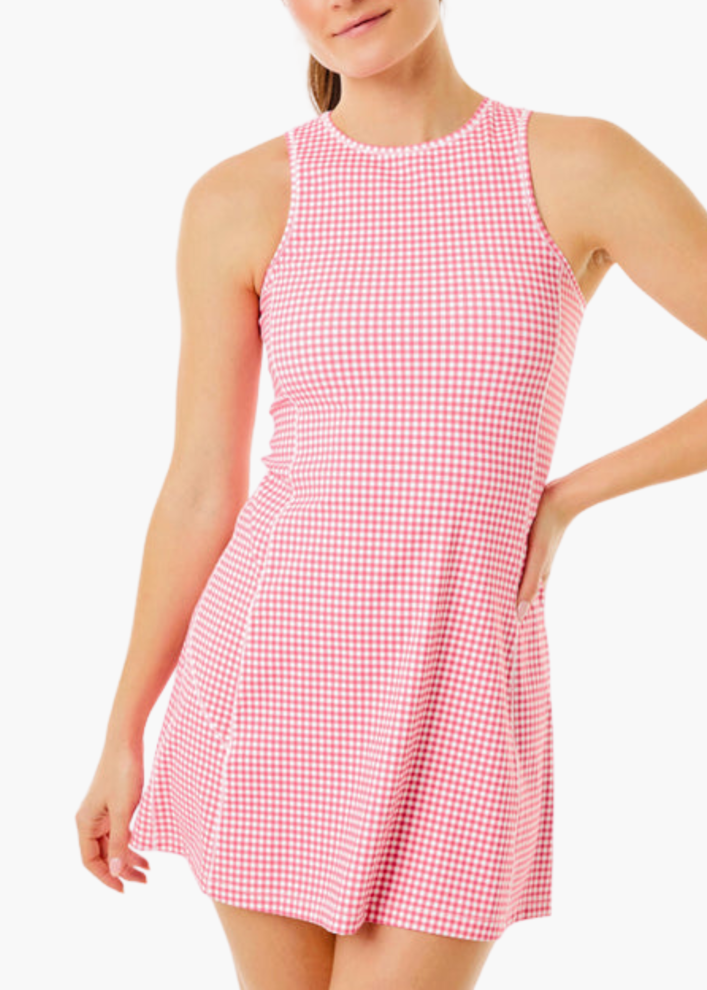 Smooth Sport Sleeveless Panama Active Dress in Guava Gingham