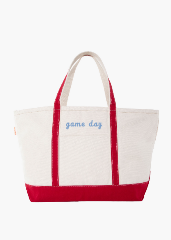 Large Game Day Boat Tote in Red and Powder Blue