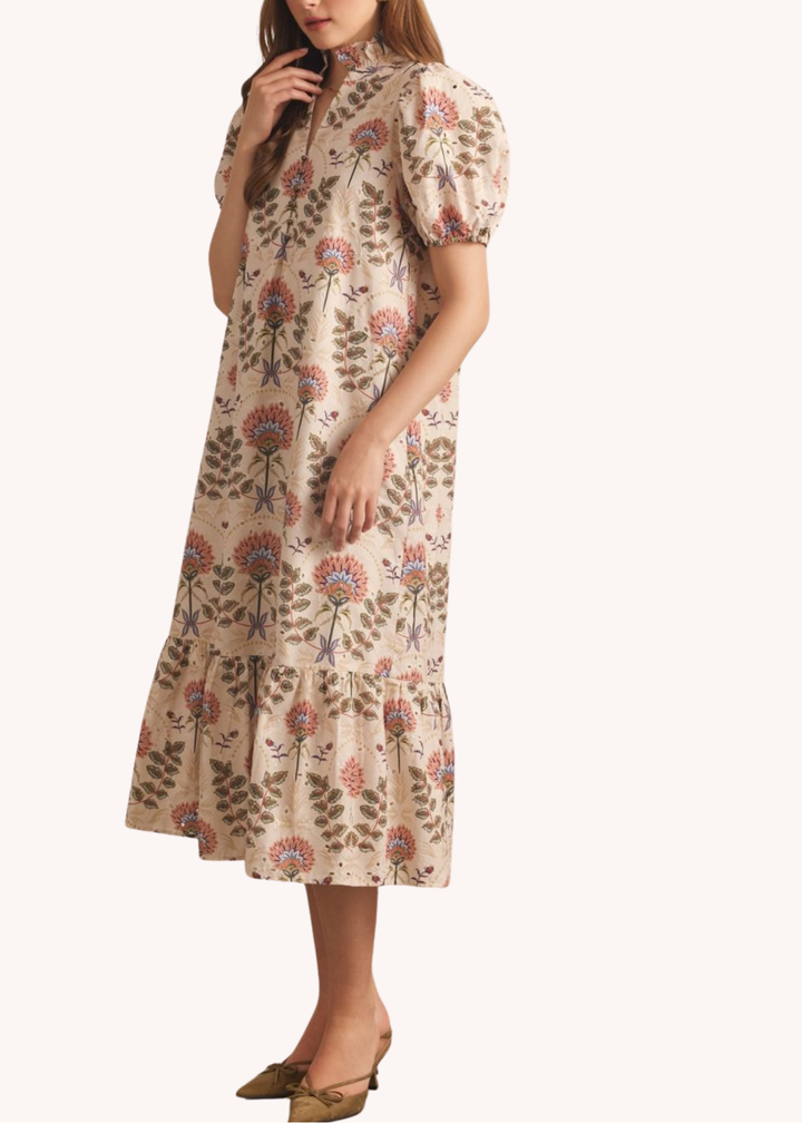 Miller Cotton Midi Dress in Ecru