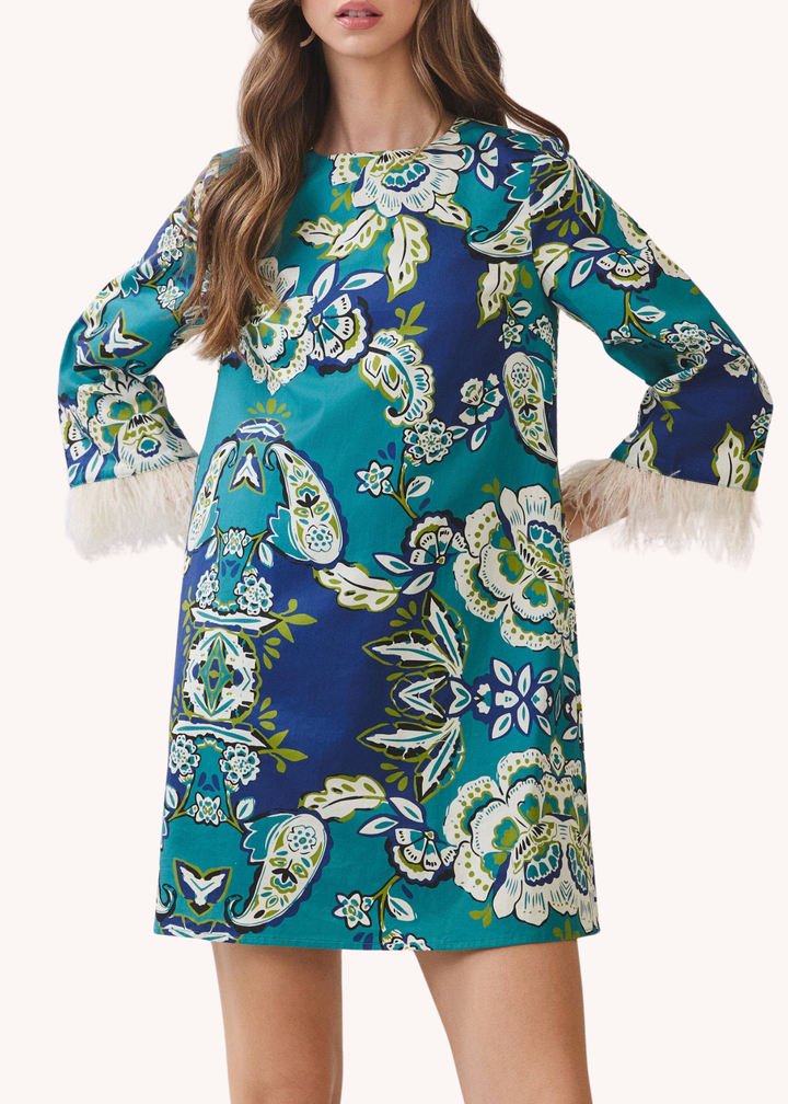 Delia  Feather Trimmed Mini Dress