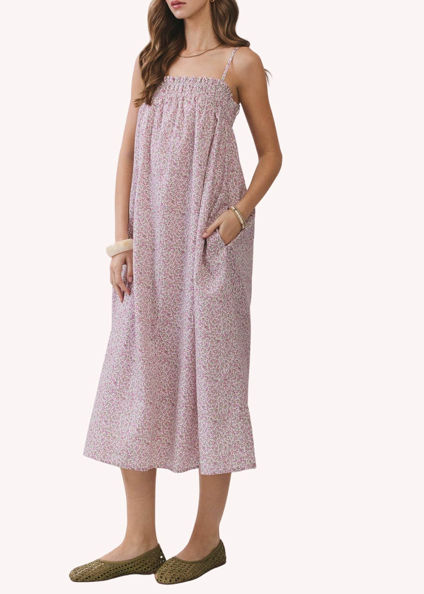 Ditsy Smocked Floral Midi Dress