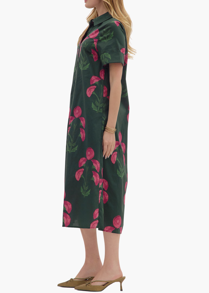 Lori Midi Dress in Hunter Green