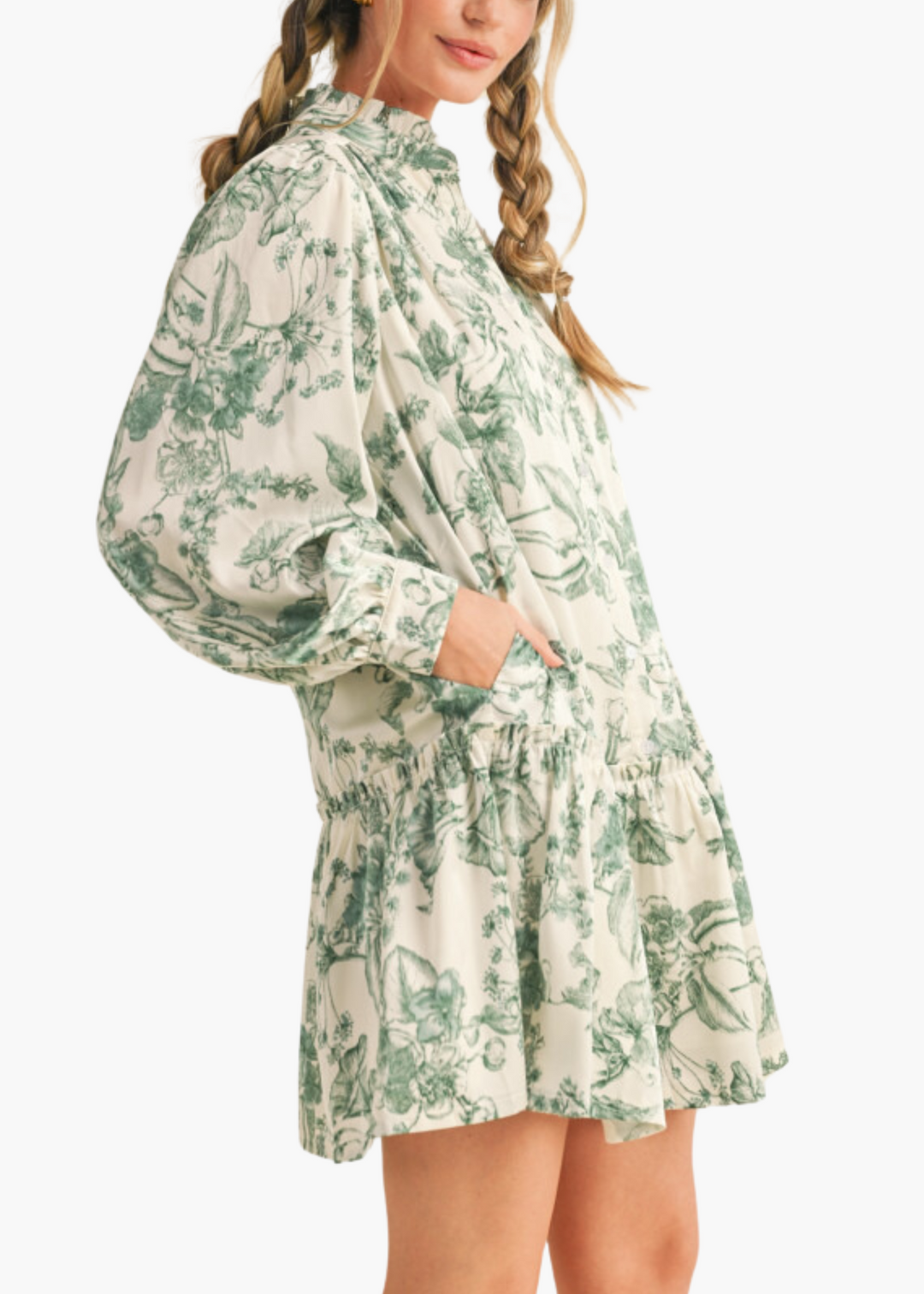 Meagan Mini Dress in Deep Green Toile