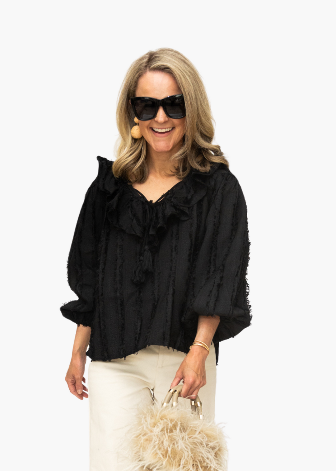 Tassel Drawstring Trimmed Top