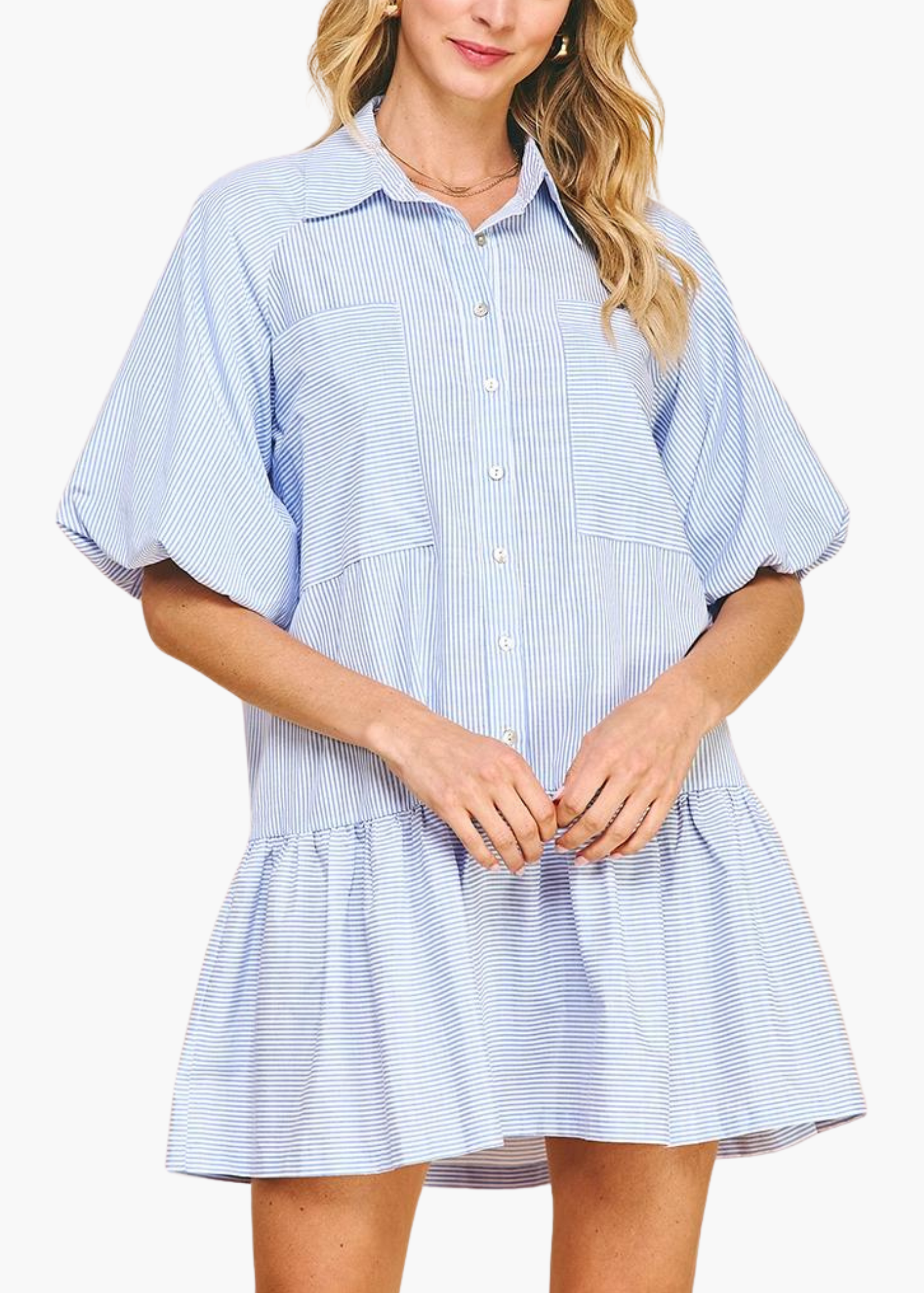 Harbor Stripe Button Down Shirt Dress | Blue