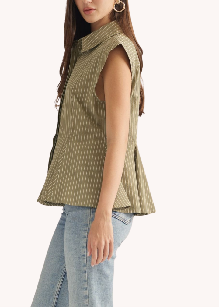 Brenna Striped Peplum Top in Olive