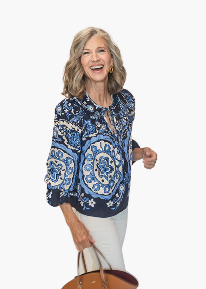 Hayden Top in Navy Medallion