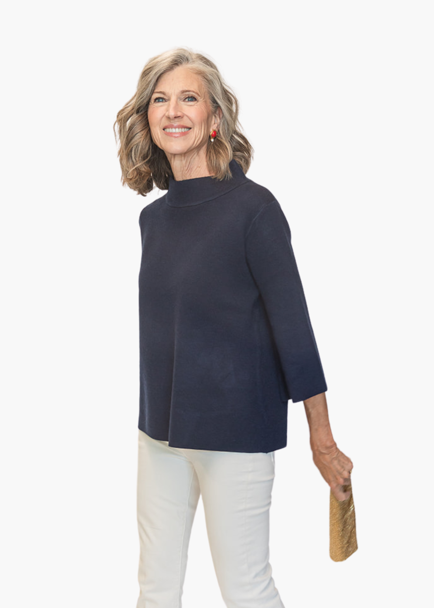 Mock Neck Pullover in Navy