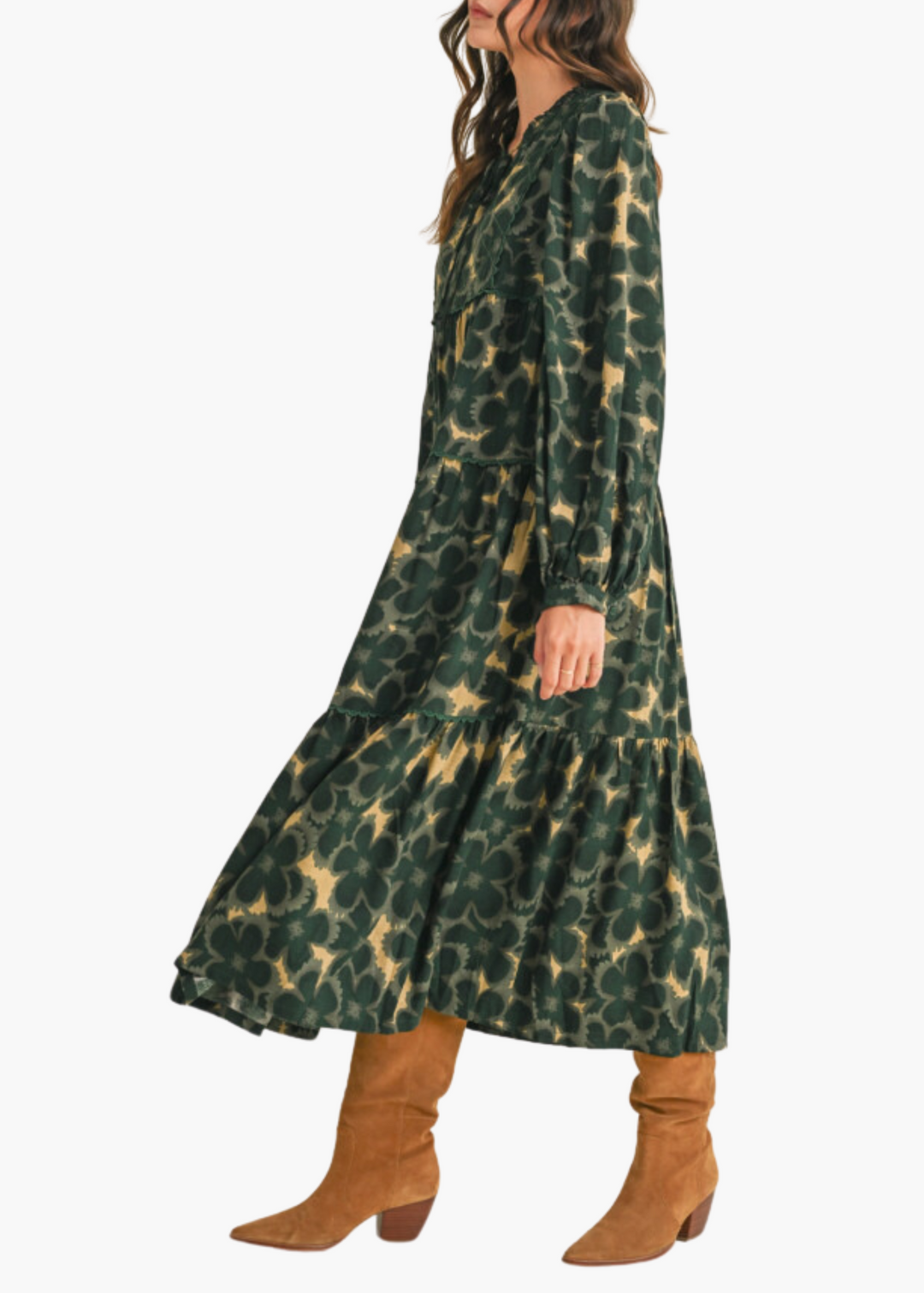 Louise Midi Dress in Hunter Green Floral