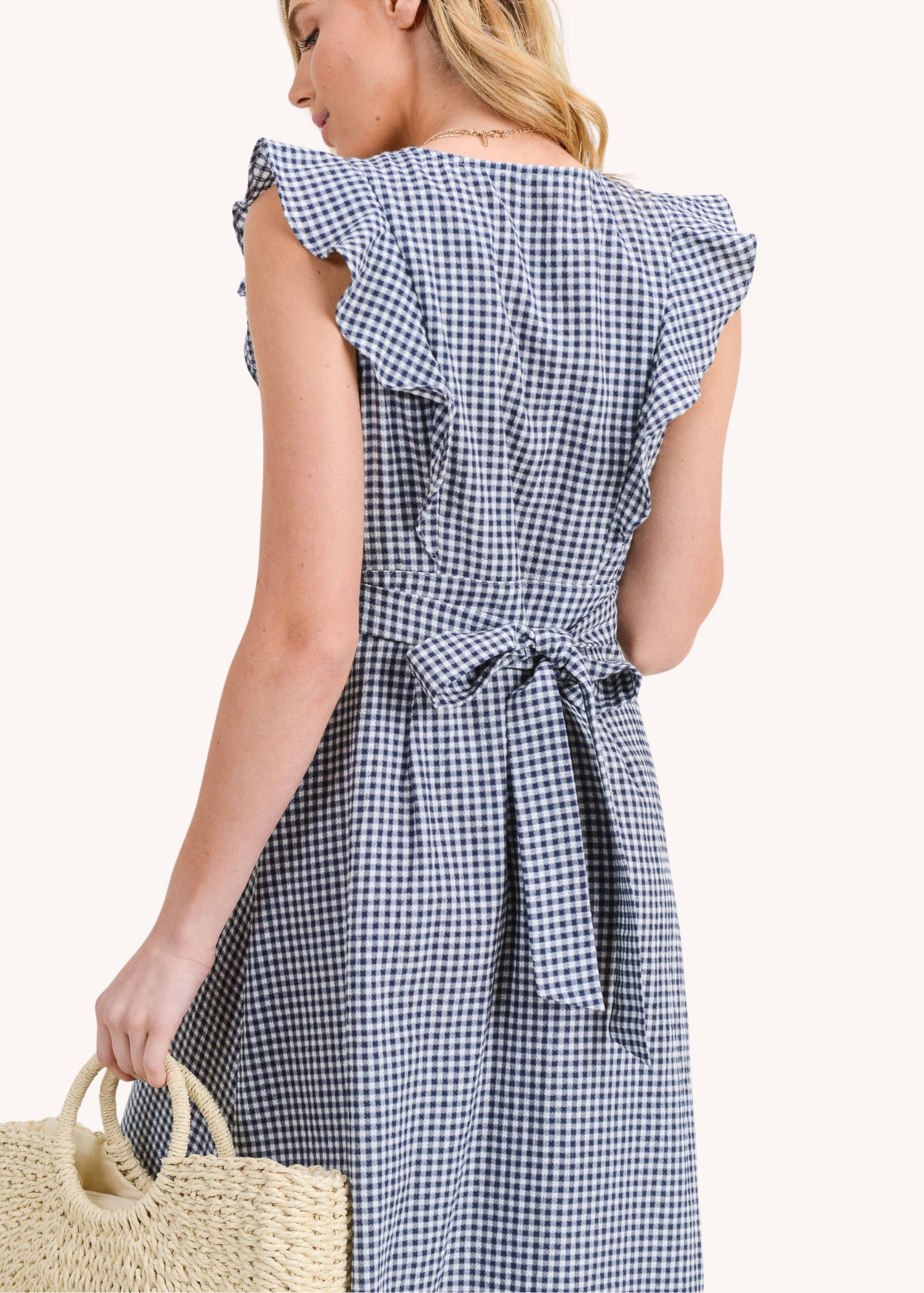 Marie Cotton Midi Dress in Navy Gingham