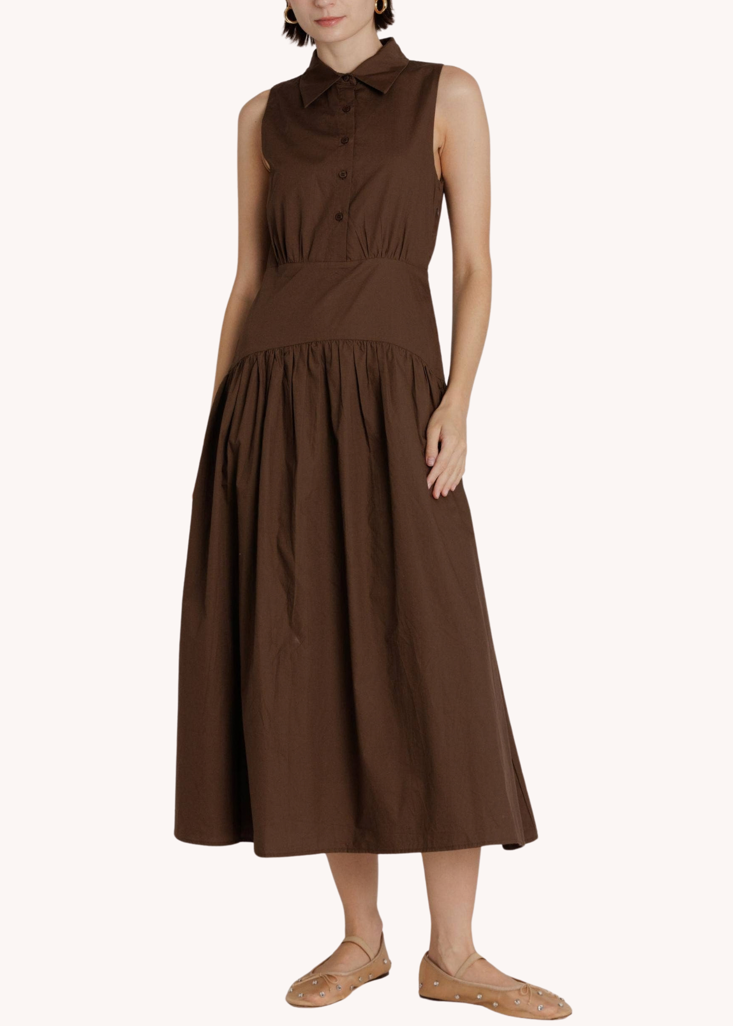 Annie Cotton Poplin Midi in Brown