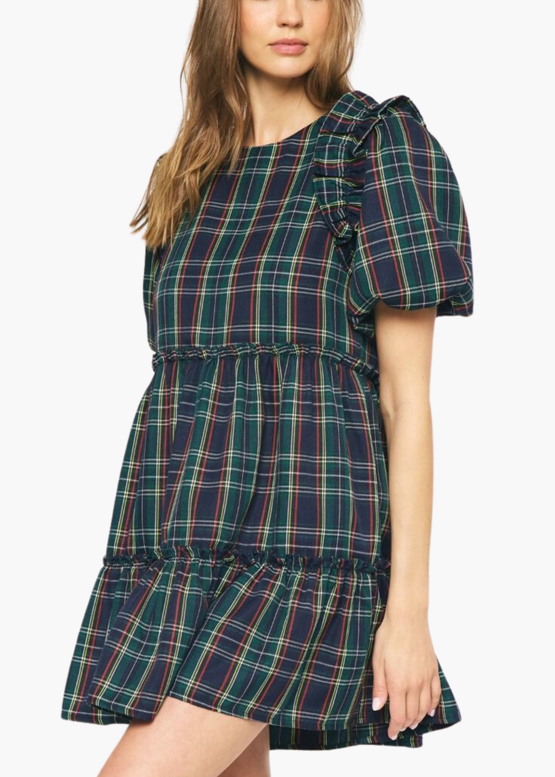 Reese Mini Dress in Navy Tartan