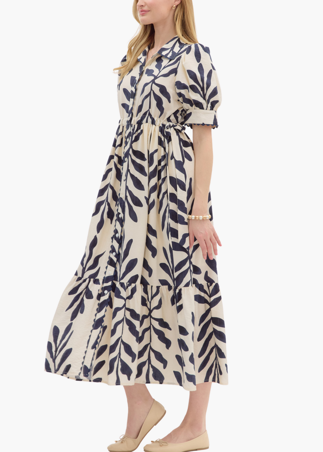 Palm Midi Dress in Navy