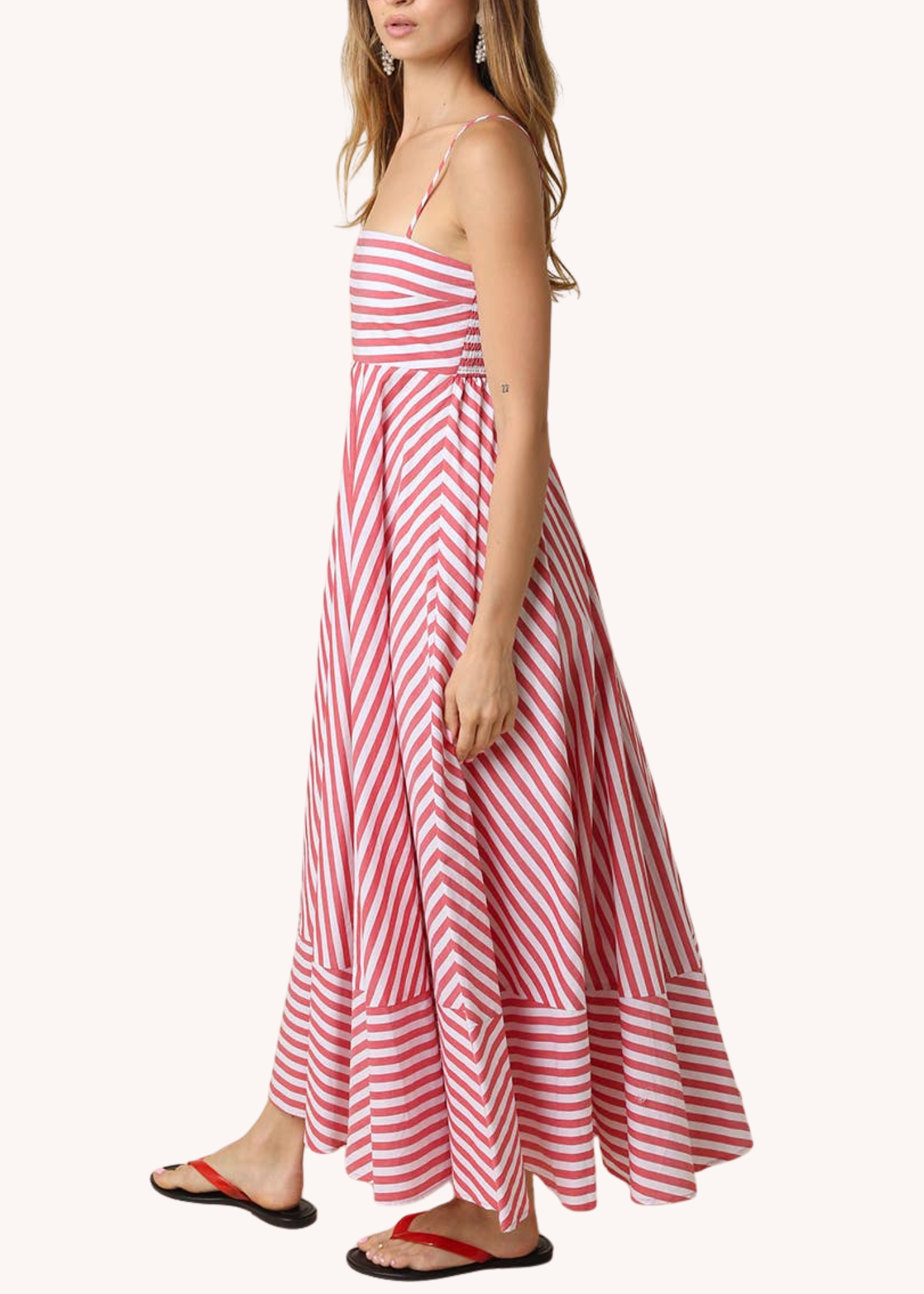 Cecily Cotton Stripe Maxi Dress in Red Stripe