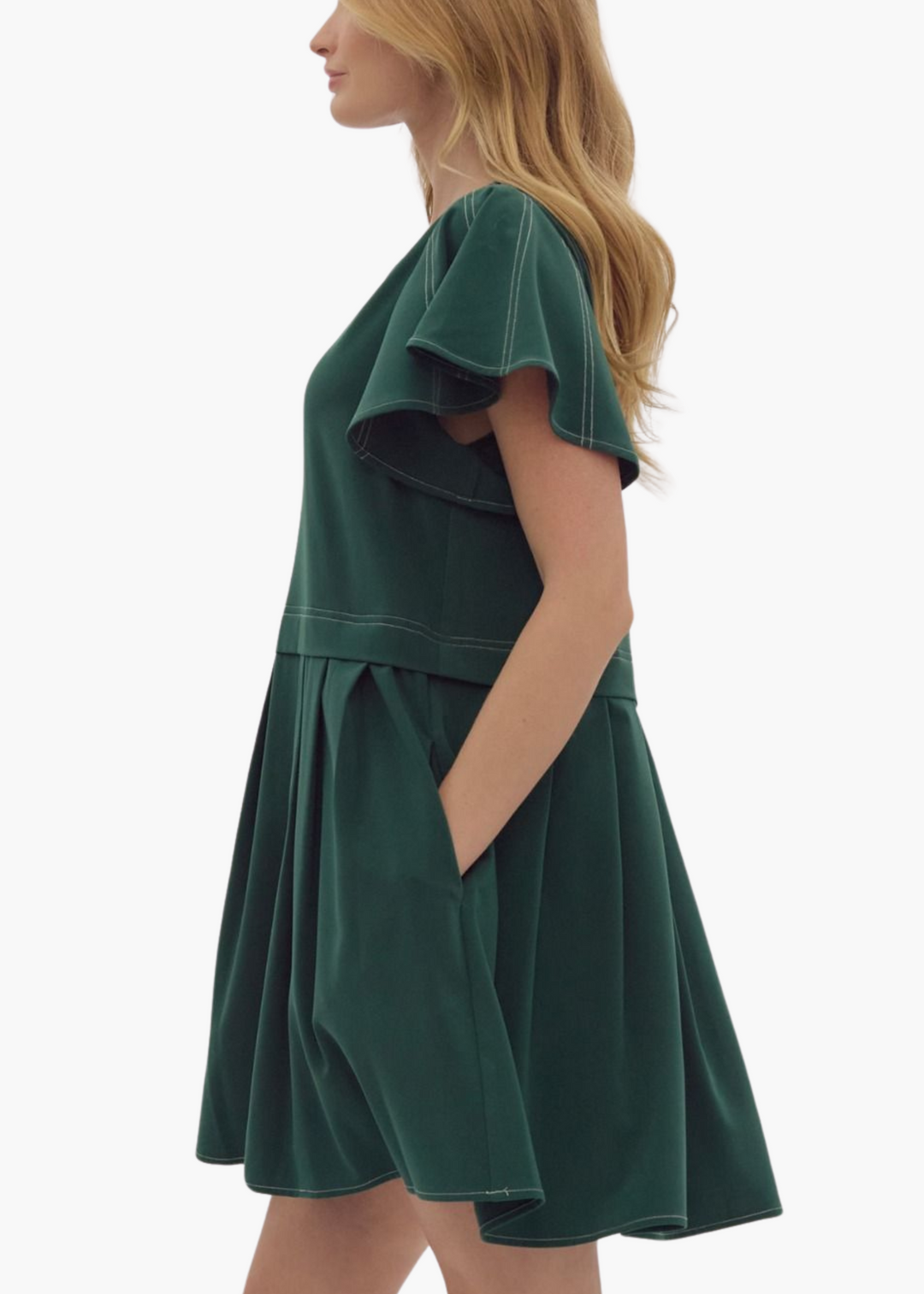 Hattie Mini Dress in Hunter Green